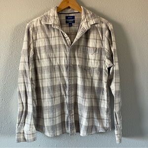 Apt. 9 Men's Gray Plaid Long Sleeve Button Up Cotton Flannel Shirt Size Large